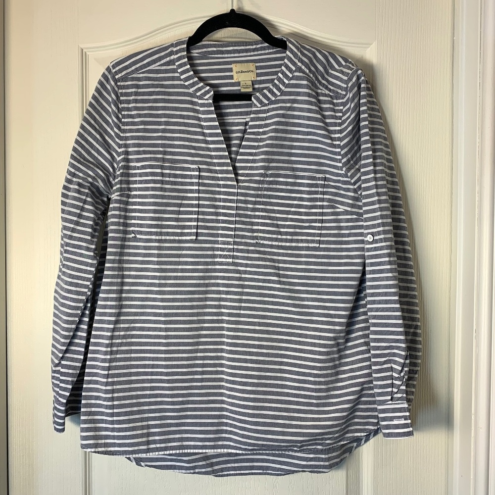 G.H. Bass & Co Nautical Stripe Cotton Blouse – Women’s Large – Blue White Travel